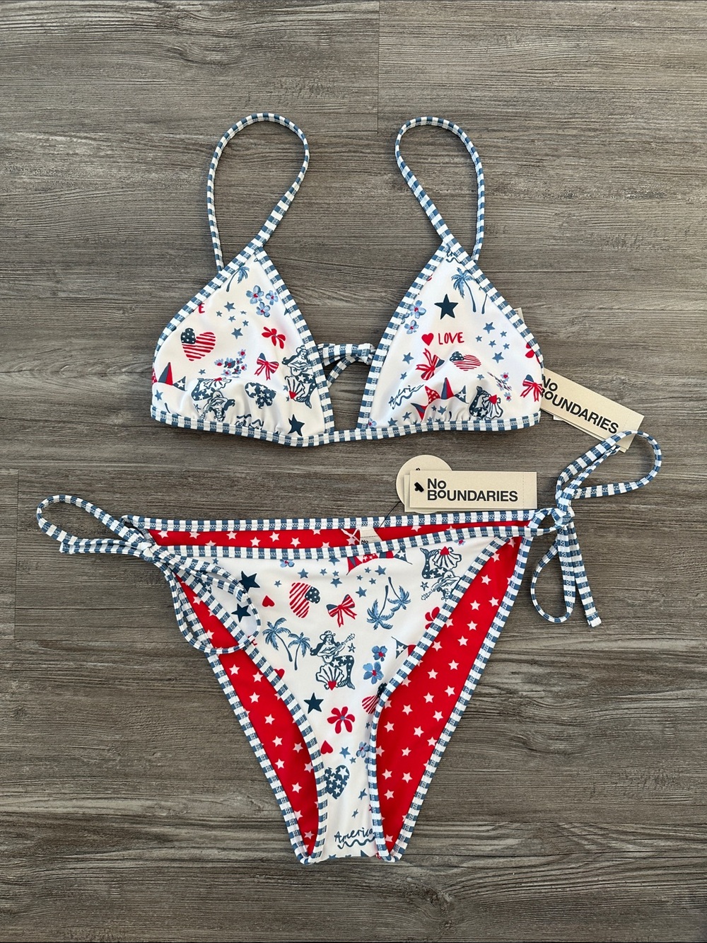 Red White & Blue American Stars Reversible String Bikini Set